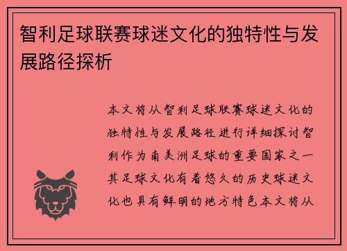 智利足球联赛球迷文化的独特性与发展路径探析